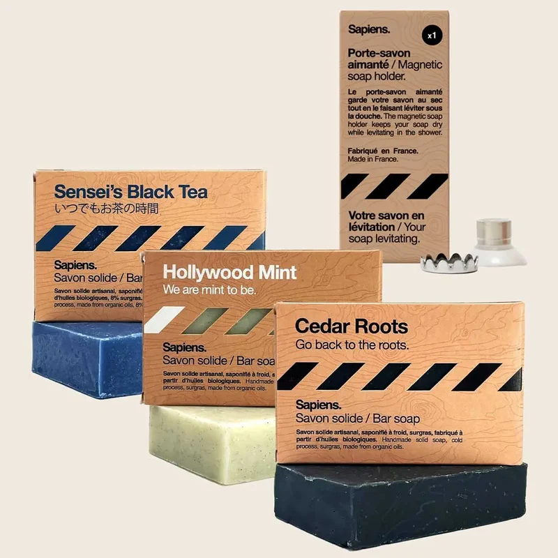 Pack 3 Savons + Porte-Savon Aimanté