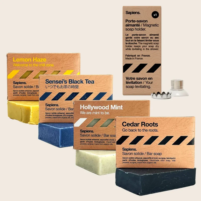 Pack 4 Savons + Porte-Savon Aimanté