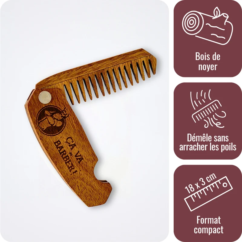 Peigne pour barbe pliable en noyer