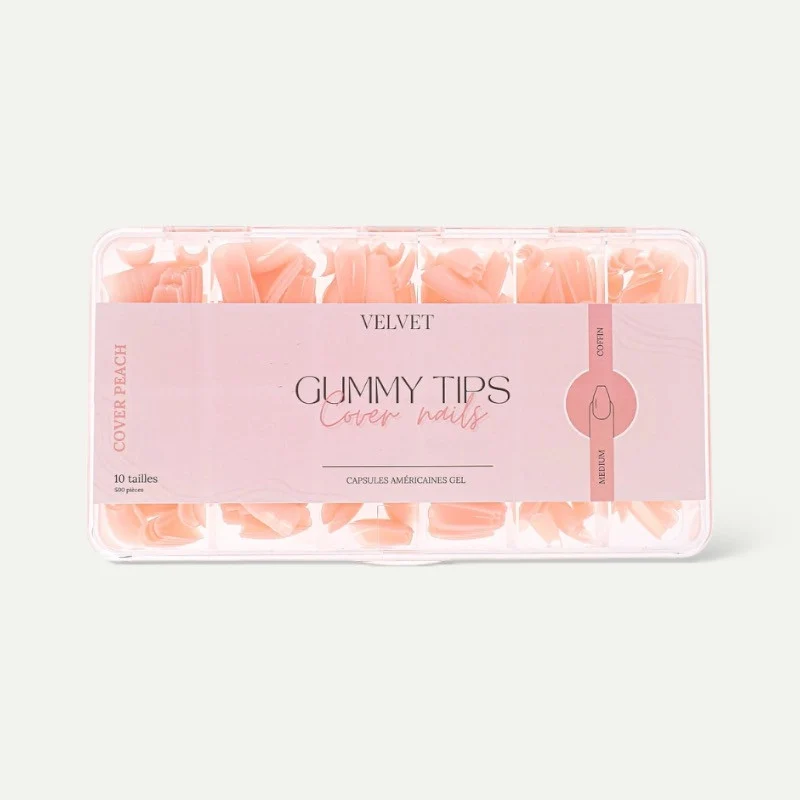 Gummy tips cover peach "Medium Coffin"