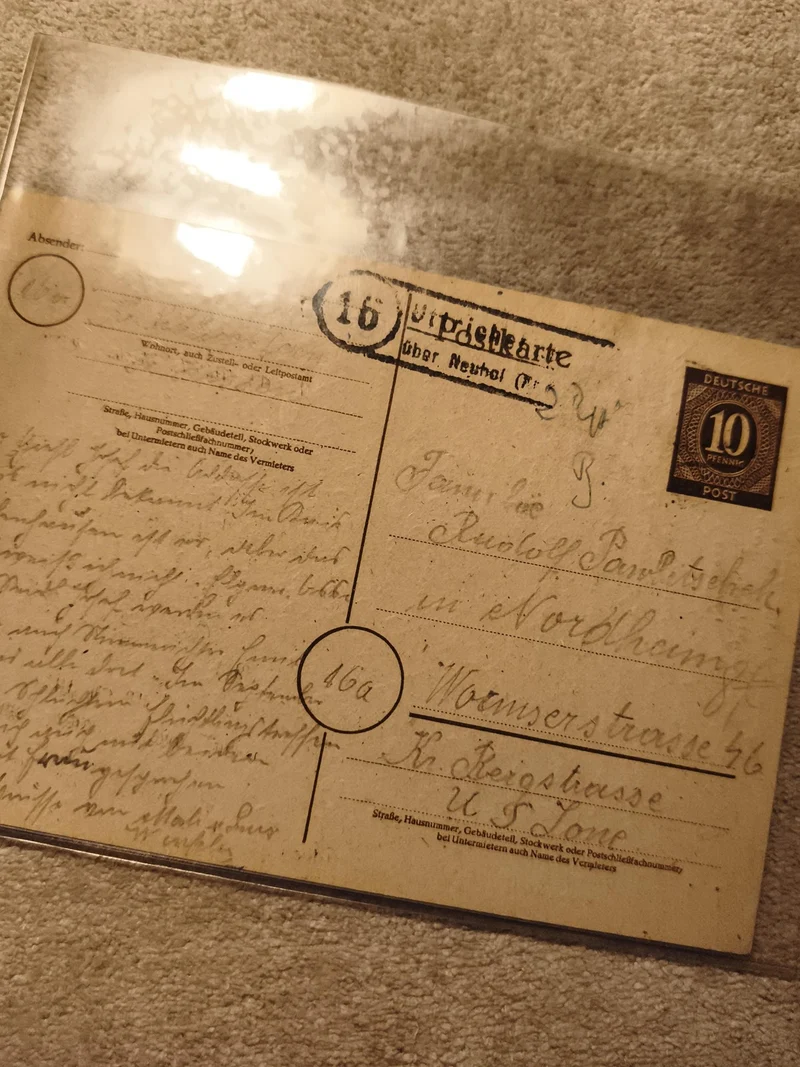 Carte postale allemande oblitérée 10 Pfennig Deutsche Post écriture manuscrite