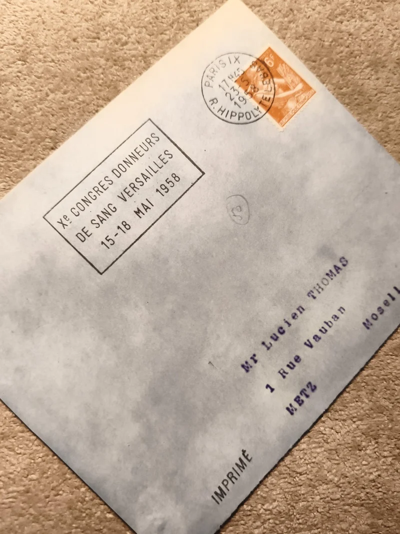 Lettre imprimée Xe Congrès Donneurs de Sang 1958 timbre 30c Marianne Philatélie