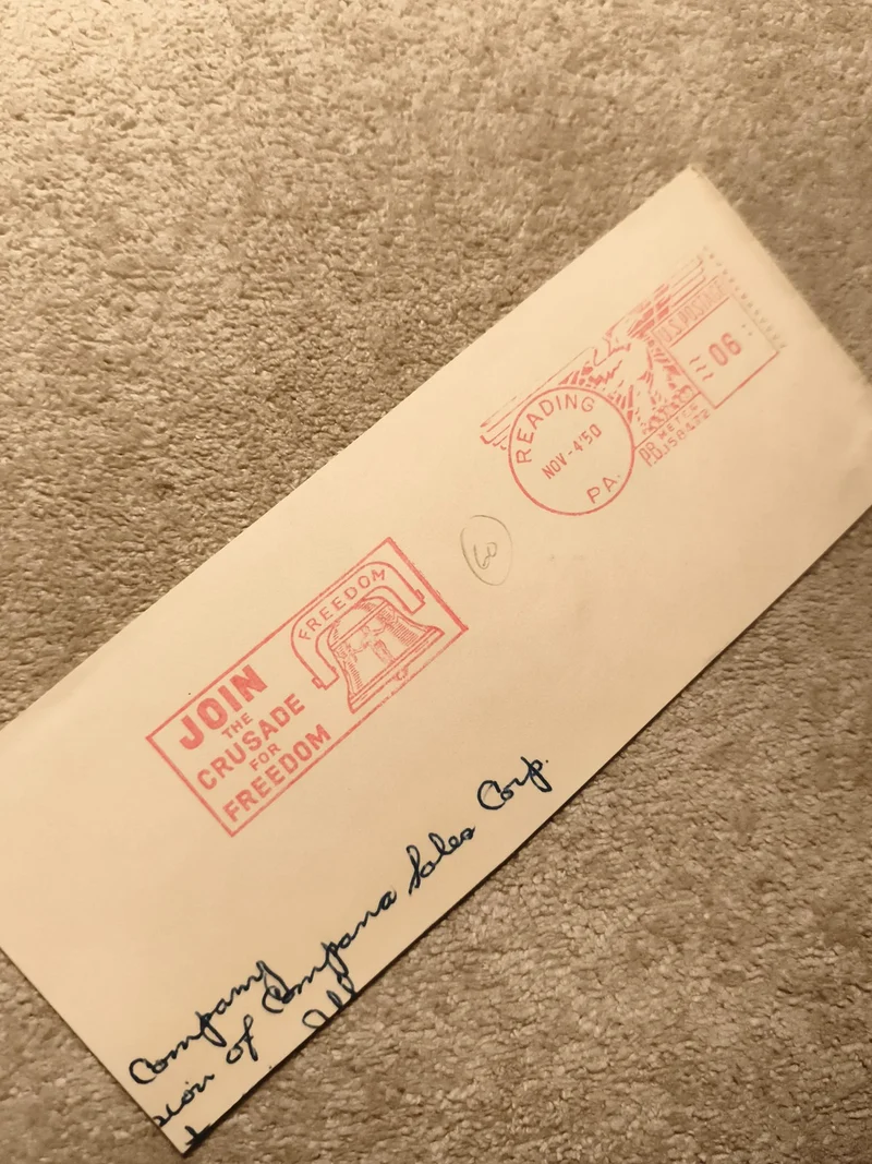 Lettre oblitérée Reading PA 1950 cachet USA Join Crusade for Freedom philatélie