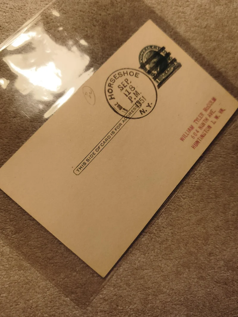 Carte postale oblitérée 1951 Horseshoe NY Philatélie (Ref 11) USA