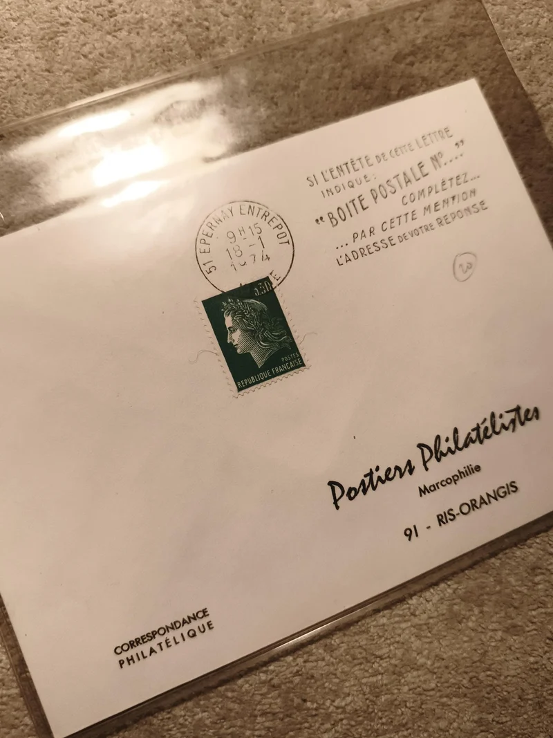 Lettre philatélique Marianne 1974 oblitérée Epernay entente Postiers Ris-Orangis