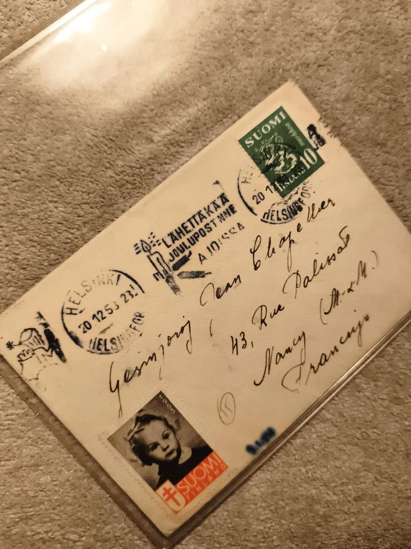 Lettre oblitérée Helsinki timbre Finlande SUOMI 10 vert + vignette Croix-Rouge (