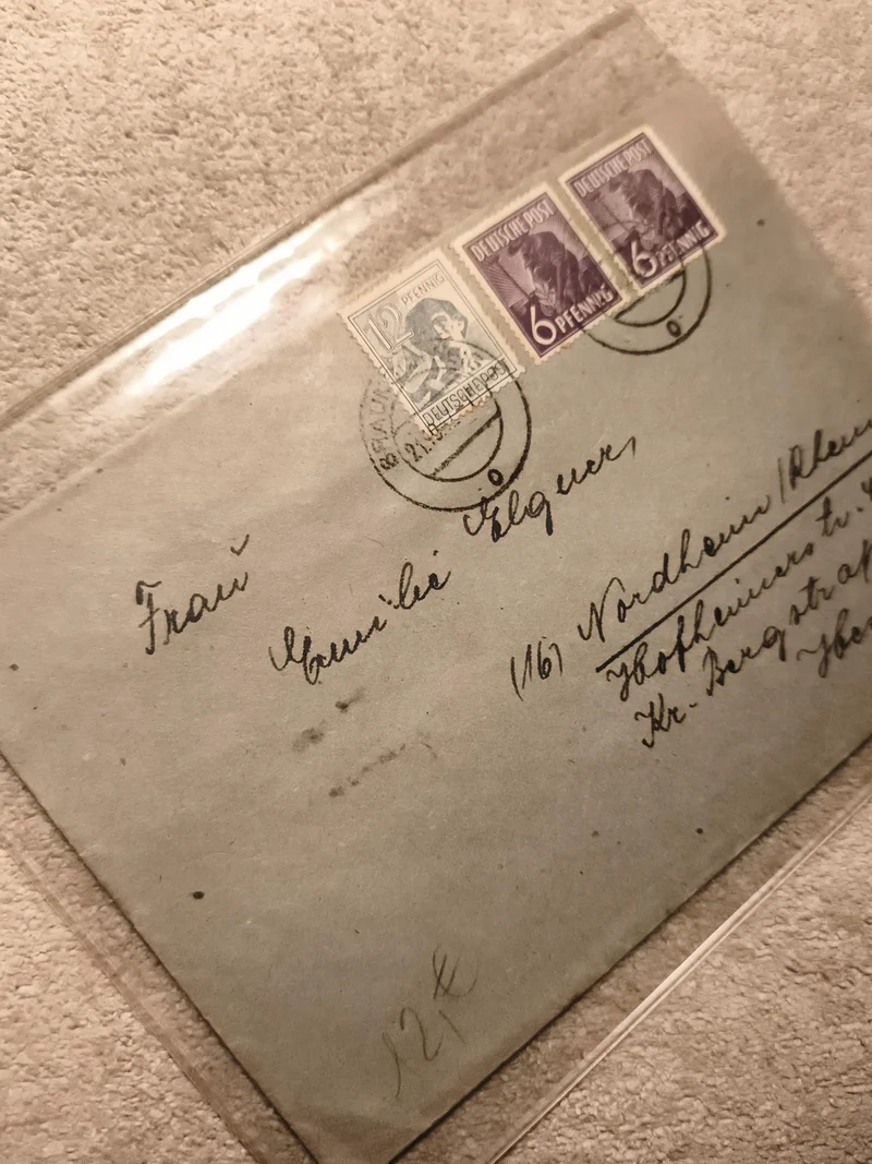 Lettre oblitérée Deutsche Post Allemagne timbres 6 12 pfennig philatélie (Ref 11