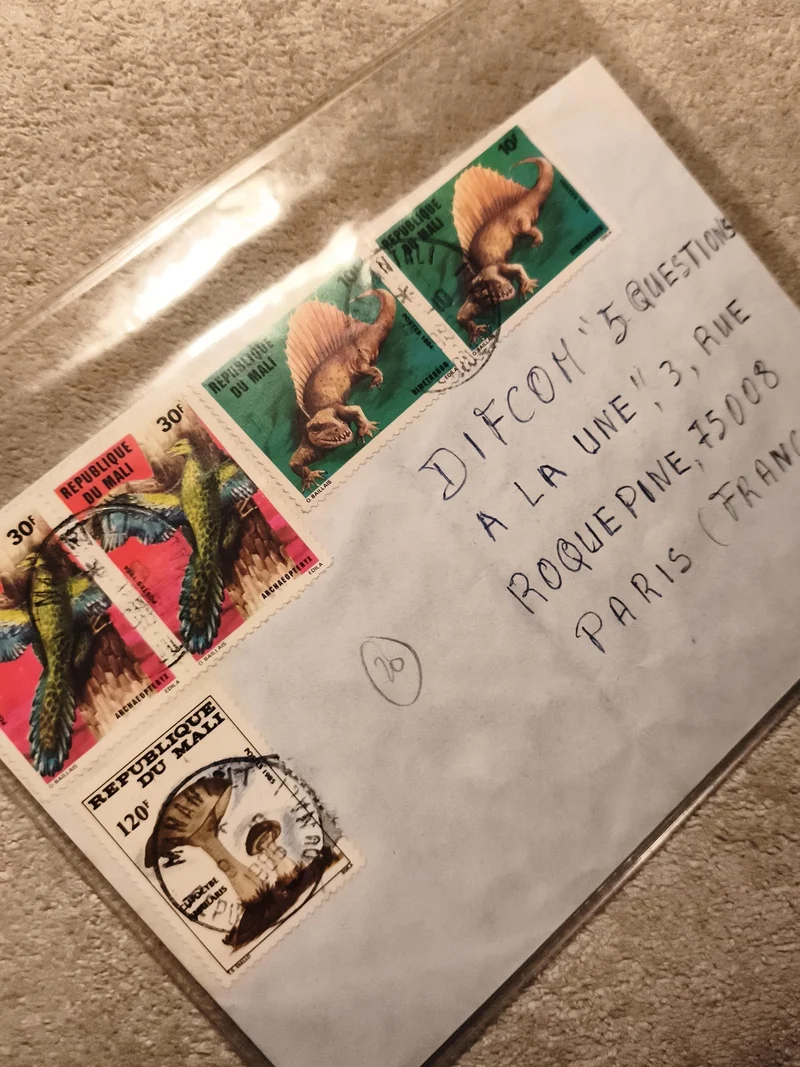 Lettre affranchie timbres dinosaures République du Mali paléontologie philatélie