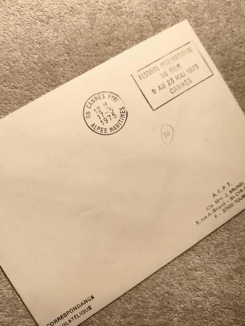 Lettre philatélique Festival de Cannes 1975 cachet Alpes-Maritimes philately (Re
