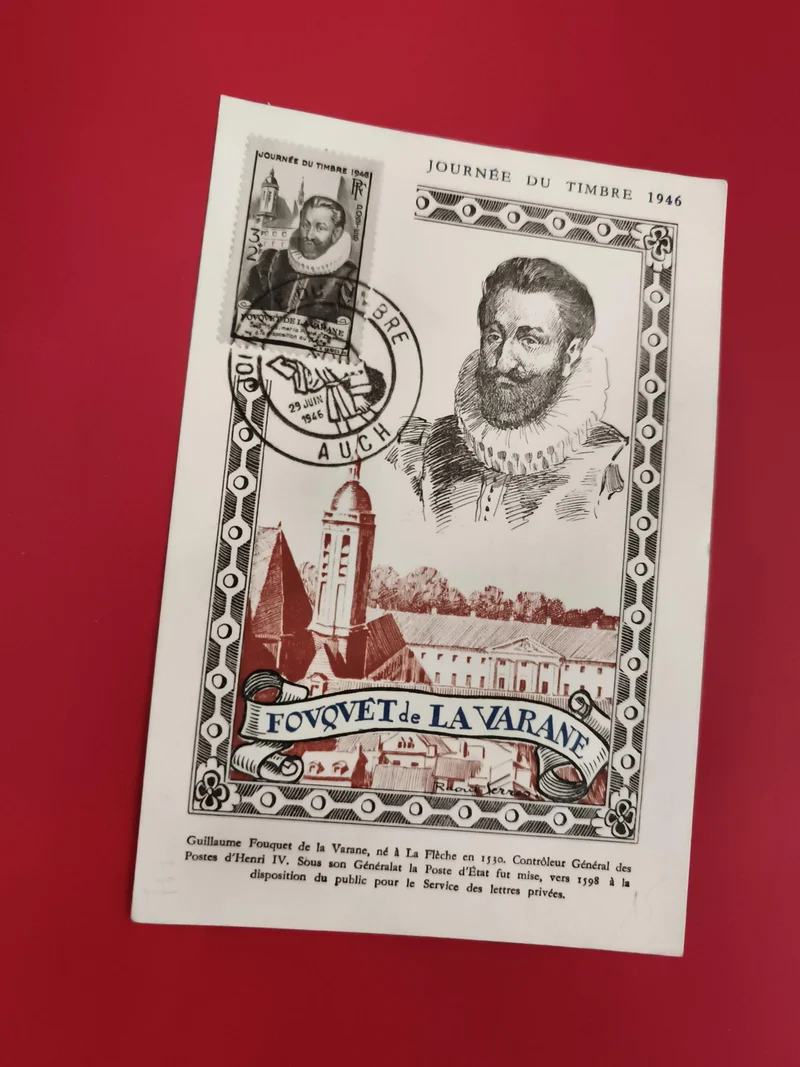 Carte postale philatélique Journée du Timbre 1946 FOUQUET DE LA VARANE oblitérée