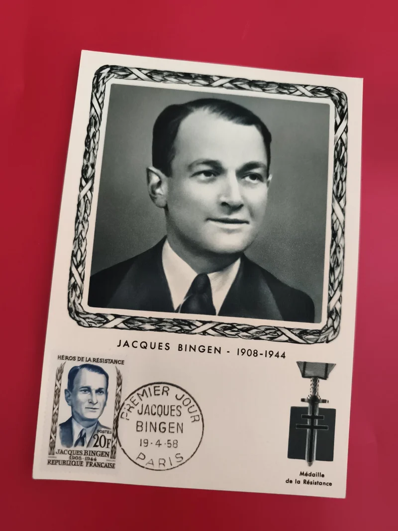 Carte premier jour Jacques Bingen 1958 Héros Résistance timbre 20F Médaillé