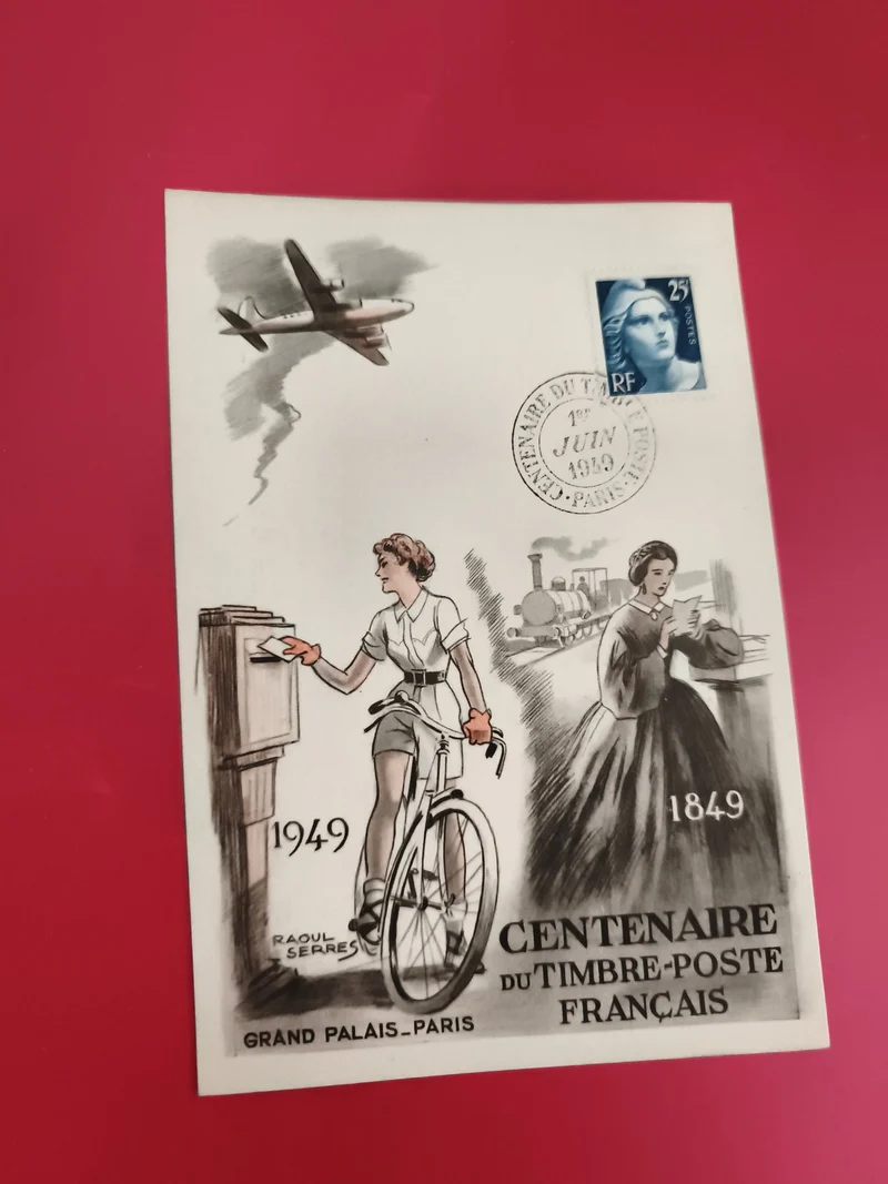 Carte souvenir Centenaire Timbre-Poste Français 1949 Grand Palais Paris philatél