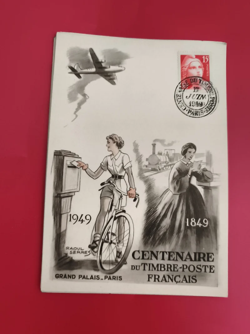 Lettre illustrée 1949 Centenaire timbre-poste français Grand Palais Paris Philat
