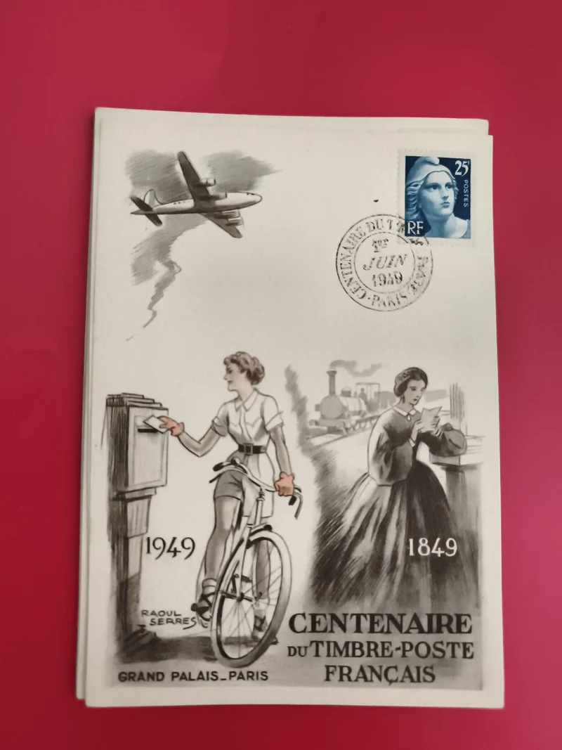 Carte philatélique Centenaire Timbre-Poste Français 1949 Marianne Paris