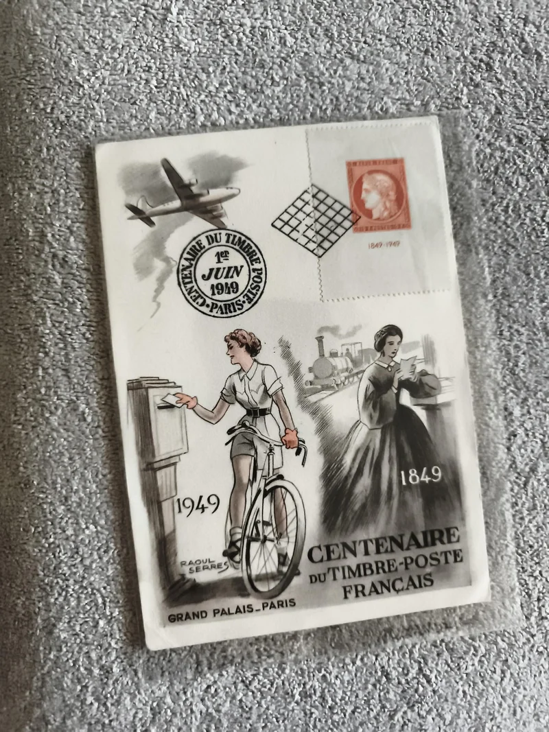 Carte philatélique Centenaire Timbre-Poste Français 1949 Grand Palais Paris