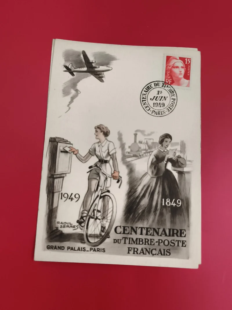 Carte commémorative Centenaire Timbre-Poste 1949 Marianne Paris Philatélie