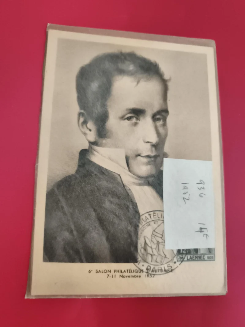Carte postale 6e Salon Philatélique Paris 1957 Laennec timbre oblitéré
