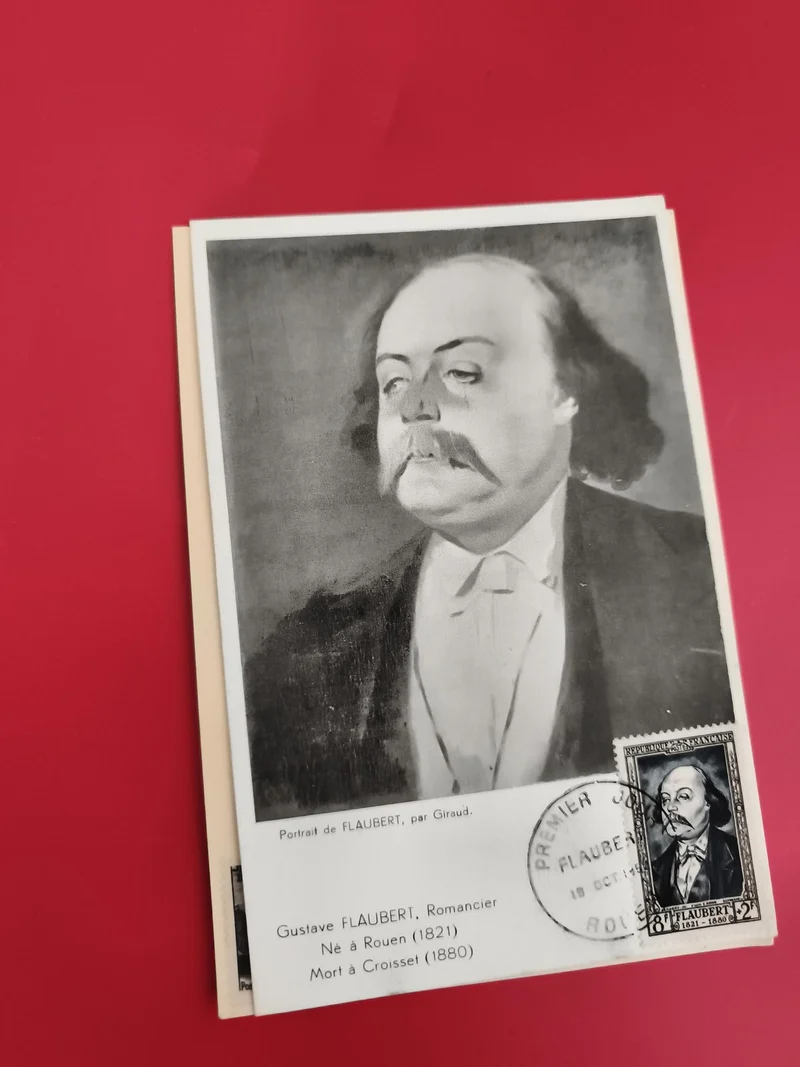 Carte postale Flaubert timbre 1960, portrait littéraire, philatélie, Rouen