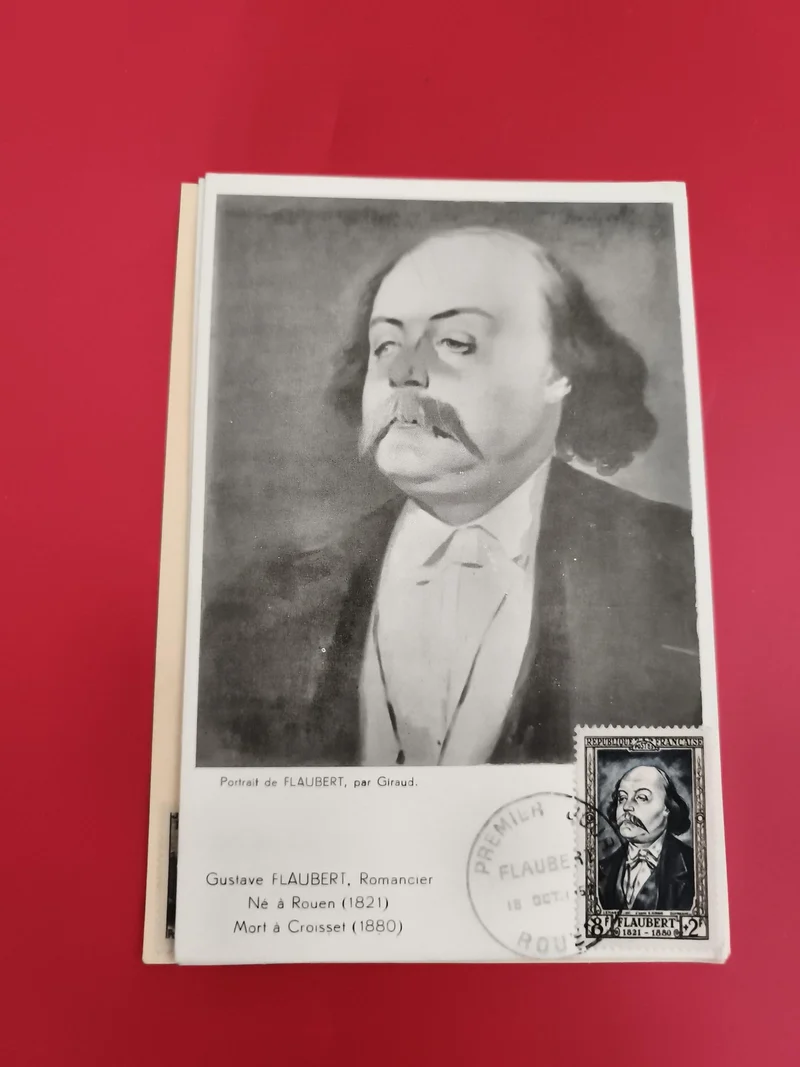 Carte postale portrait Gustave Flaubert, timbre commémoratif, philatélie (Ref 1)