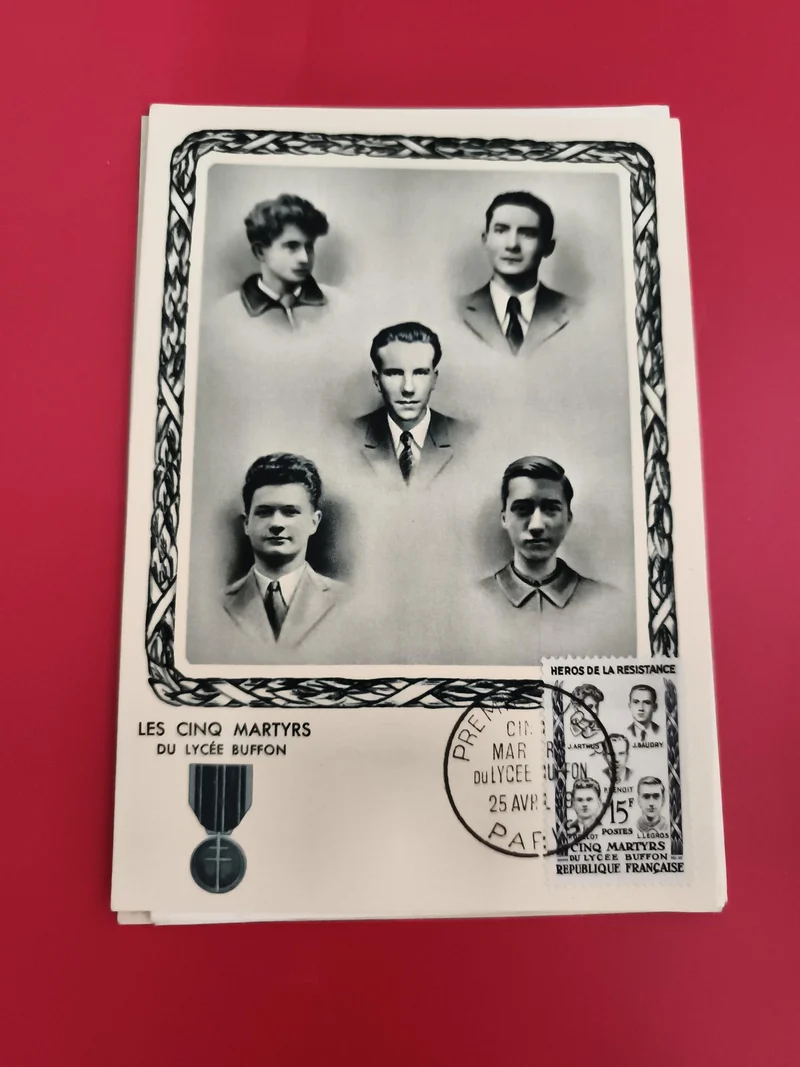 Carte postale timbrée Les Cinq Martyrs Lycée Buffon Héros Résistance Philatélie