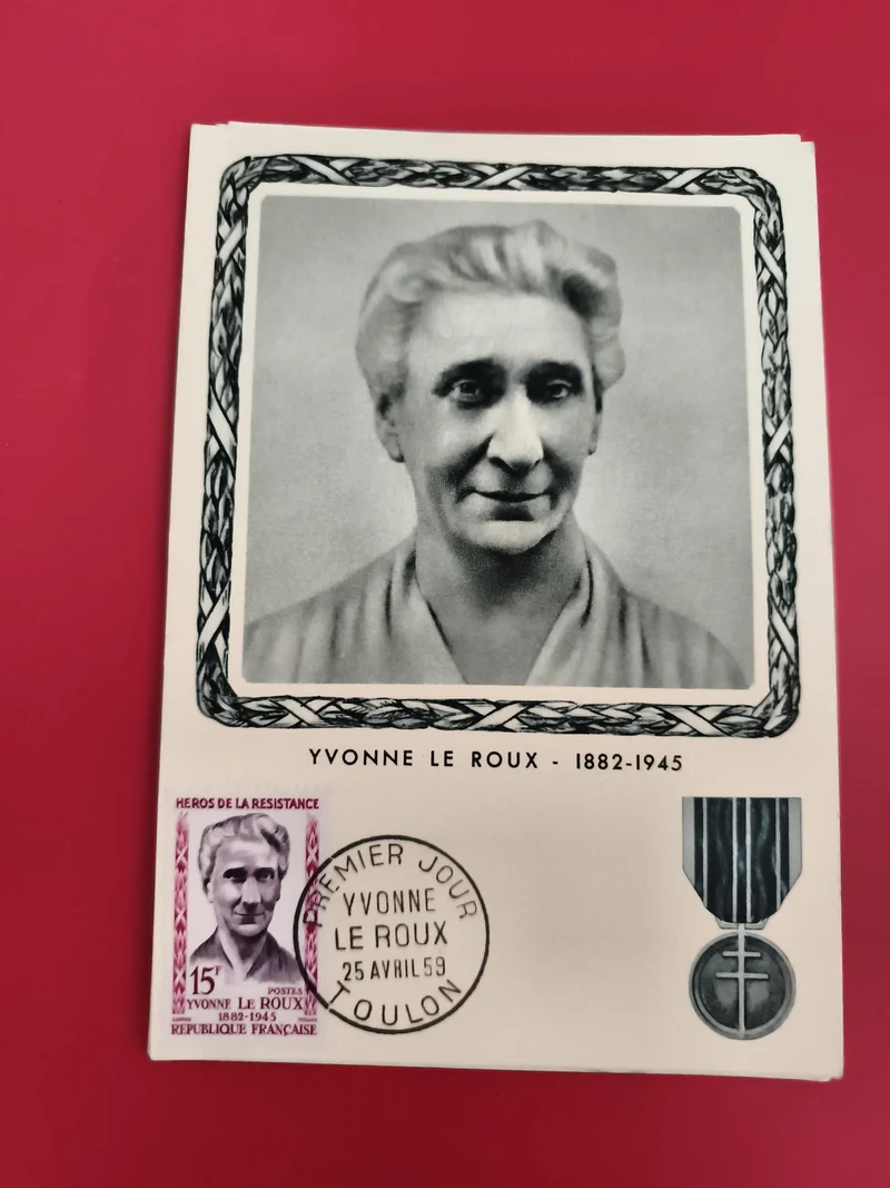 Lettre FDC Yvonne Le Roux 1959 Toulon Héros Résistance timbre 15c médaillon