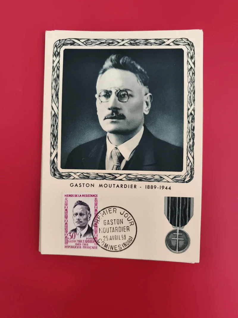 Carte Premier Jour Gaston Moutardier 1959 Héros Résistance Timbre 30c France