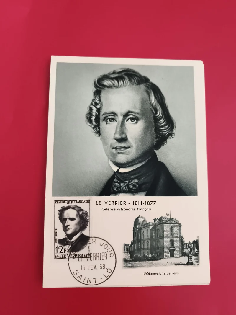 Carte philatélique Le Verrier 1811-1877 timbre 12F oblitérée 1958 astronomie