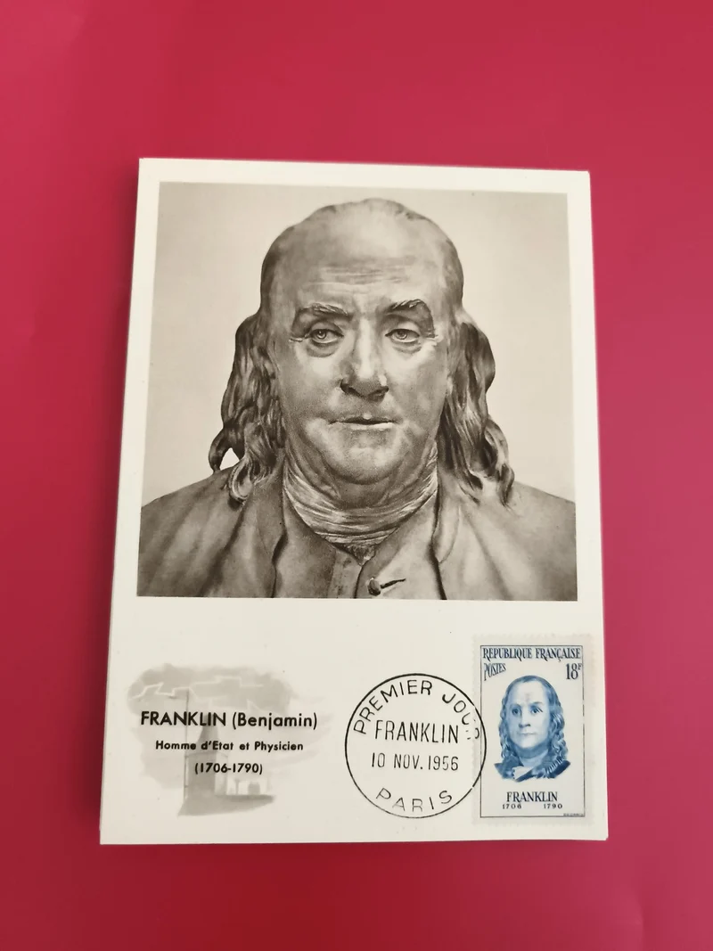 Carte Premier Jour Benjamin Franklin 1955 Paris timbre 18F philatélie France