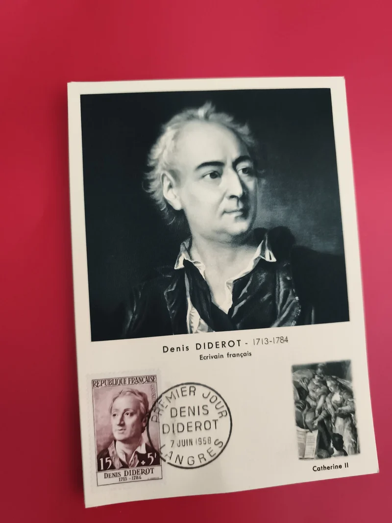 Carte FDC Denis Diderot 1958 timbre 15F écriture française philatélie (Ref 1)