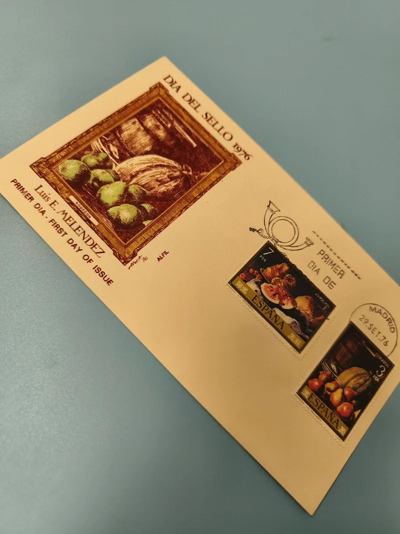 Enveloppe FDC Espagne 1976 Día del Sello avec timbres fruits Luis E. Meléndez