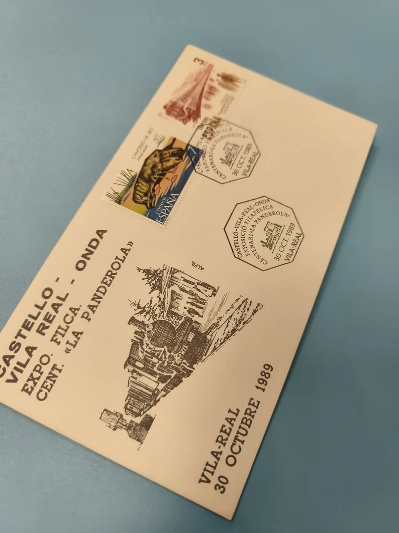 Enveloppe FDC timbre Espagne 1989 Vila-Real Expo Filatélica La Panderola