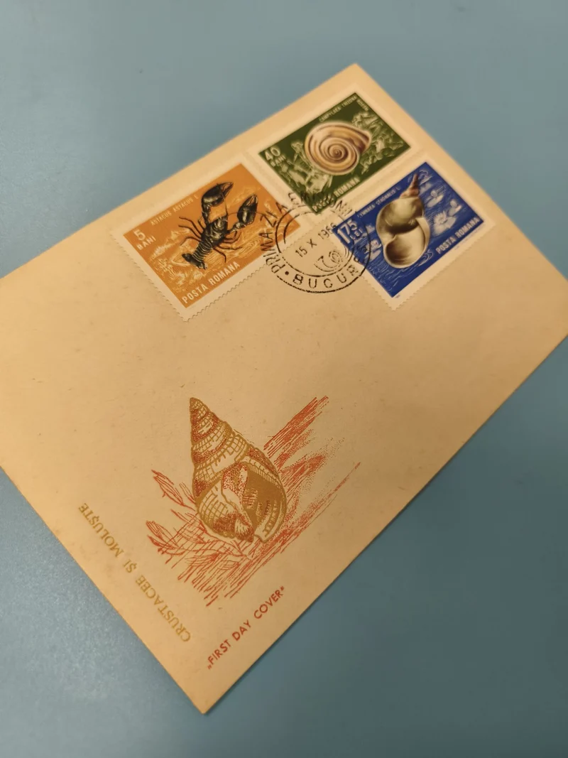 Enveloppe FDC timbrée Posta Romana crustacés et mollusques animaux marins