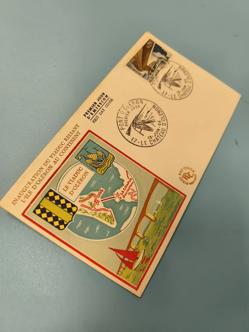 Enveloppe FDC premier jour Viaduc d'Oléron timbre illustré cachet 1966