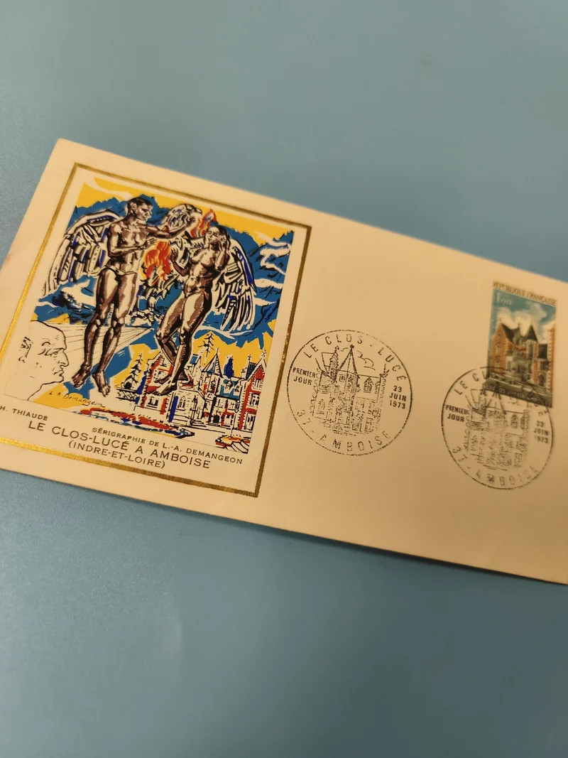 Enveloppe FDC Le Clos-Lucé Amboise 1973 timbre premier jour illustration couleur