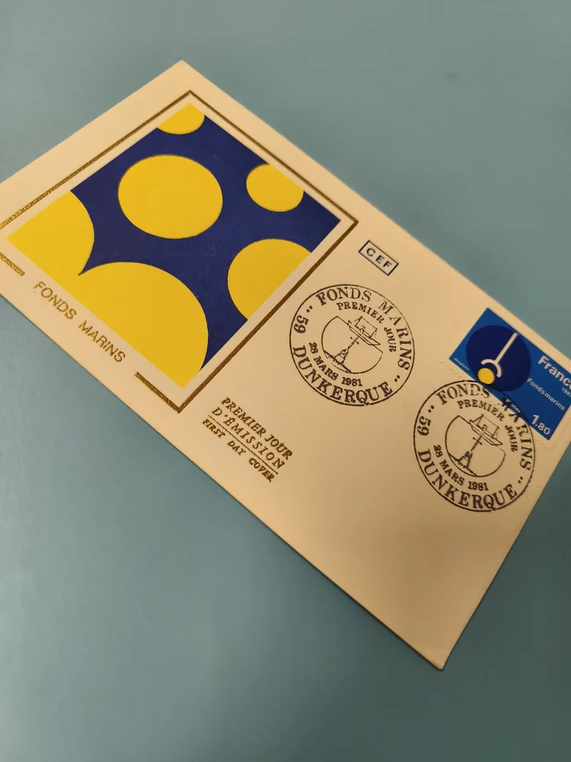 Enveloppe timbrée FDC Fonds Marins Dunkerque 1991 premier jour émission bleu jau