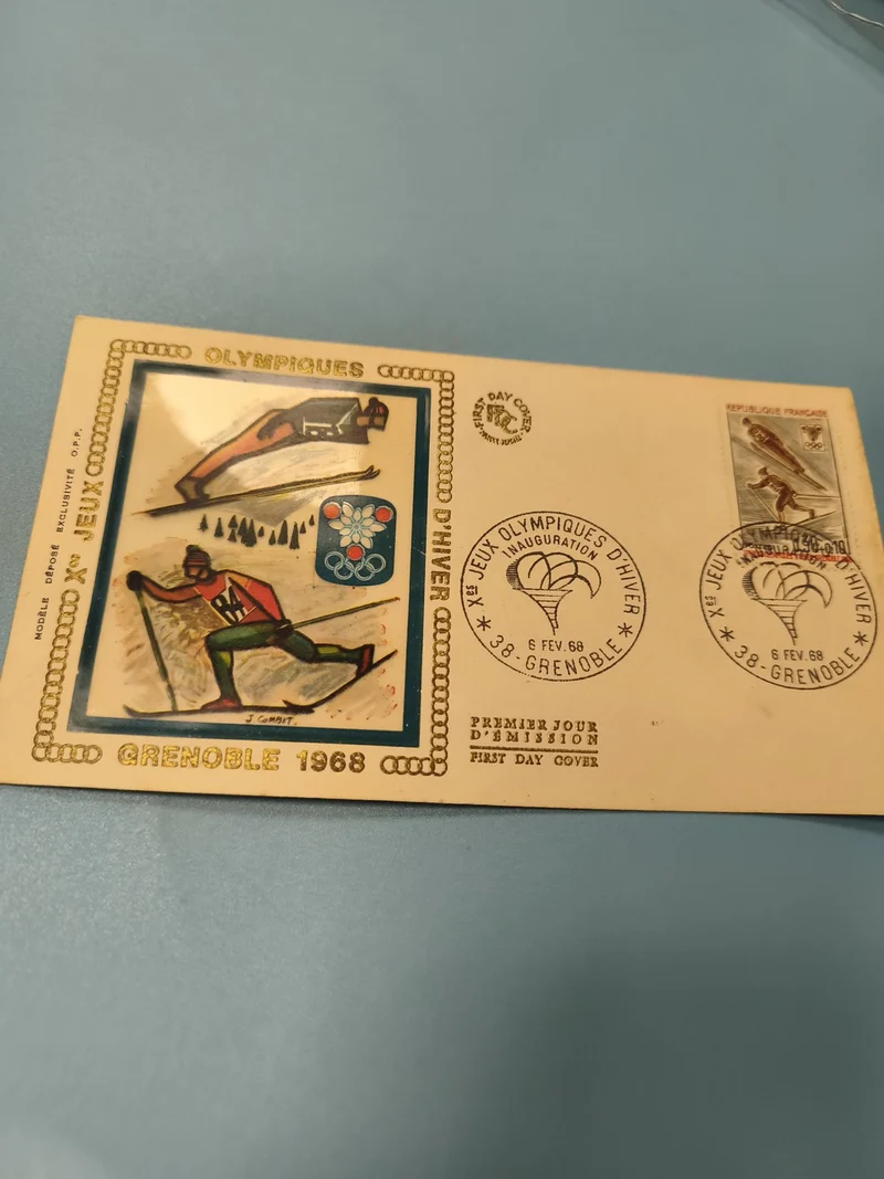Enveloppe FDC premier jour Jeux Olympiques d?hiver Grenoble 1968 timbre illustré