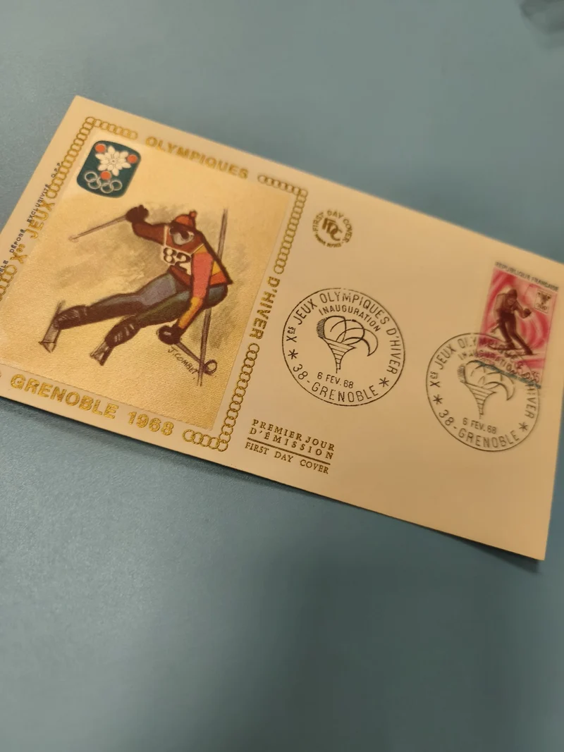 Enveloppe premier jour Jeux Olympiques Grenoble 1968 timbre ski FDC illustrée