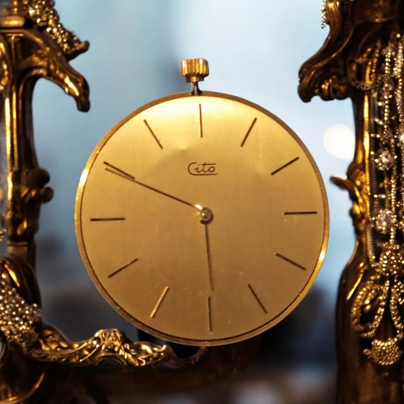Montre de poche vintage Cito cadran doré minimaliste à restaurer