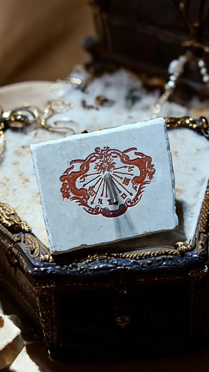 Cadran solaire miniature décoratif vintage, motif baroque rouge, accessoire rétr