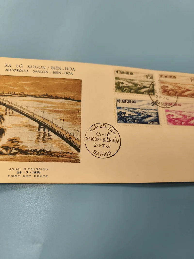Ancienne enveloppe FDC Vietnam 1961 Saigon-Biên Hòa timbres illustrés couleur