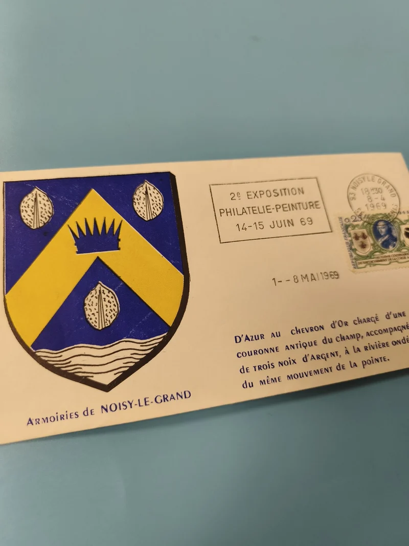 Enveloppe FDC Noisy-le-Grand 2e Exposition Philatélie 1969 blason couleurs