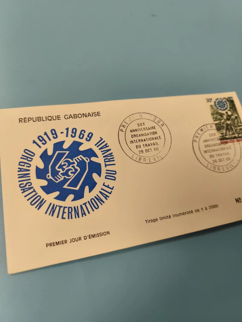 Enveloppe FDC Gabon 1919-1969 OIT premier jour émission timbre commémoratif