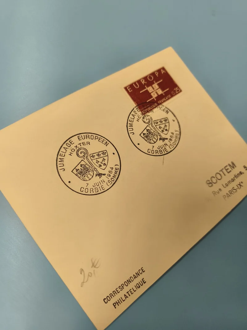 Ancienne enveloppe philatélique oblitérée Europa 1964 Corbie Somme collection