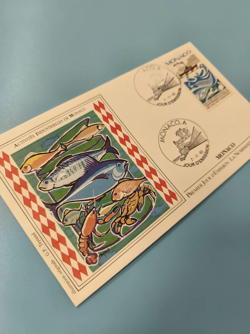 Enveloppe FDC Monaco Activités industrielles timbre poissons et crustacés