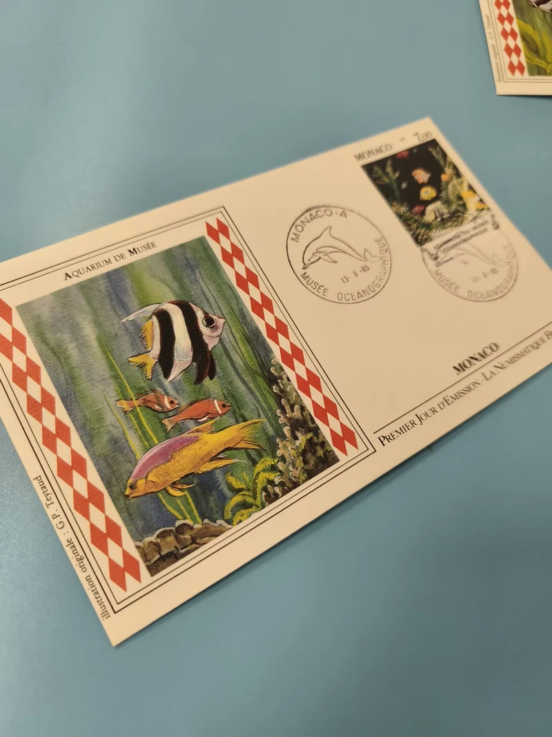 Enveloppe FDC Monaco Aquarium de Musée timbre illustré poissons, oblitération 1e