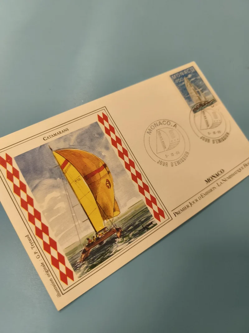Enveloppe FDC Monaco timbre catamaran illustration voile premier jour