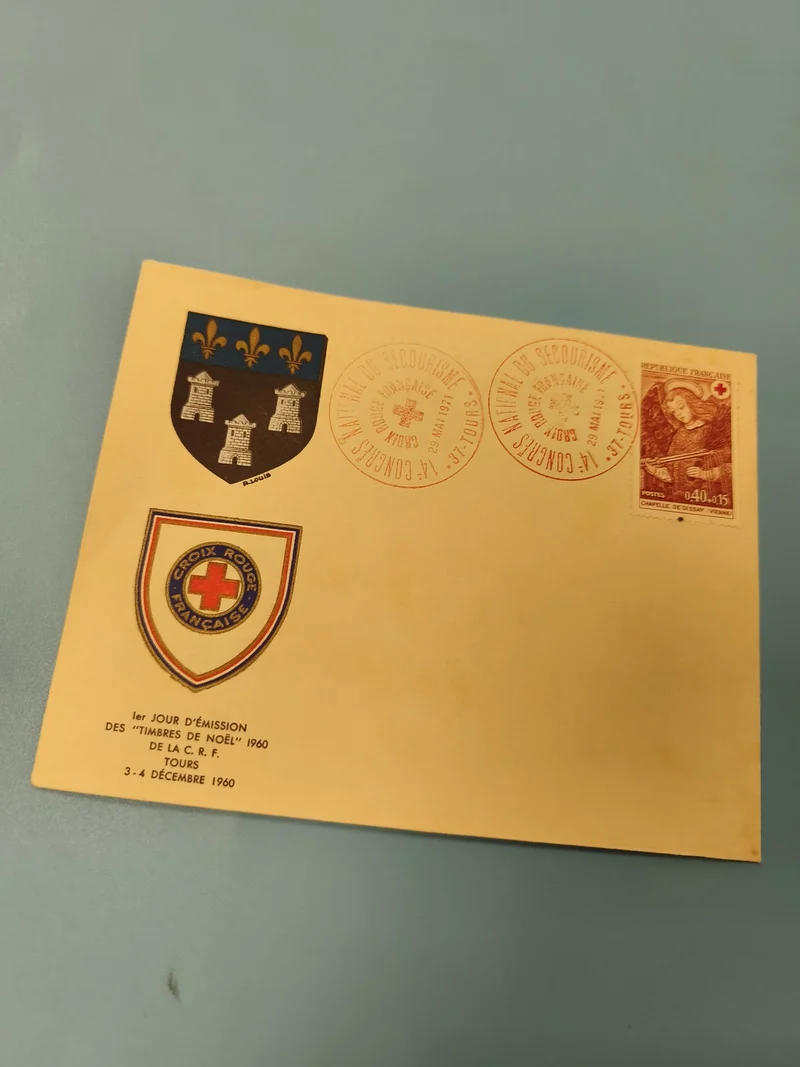 Ancienne enveloppe 1er jour Croix-Rouge 1960 avec timbre oblitéré philatélie