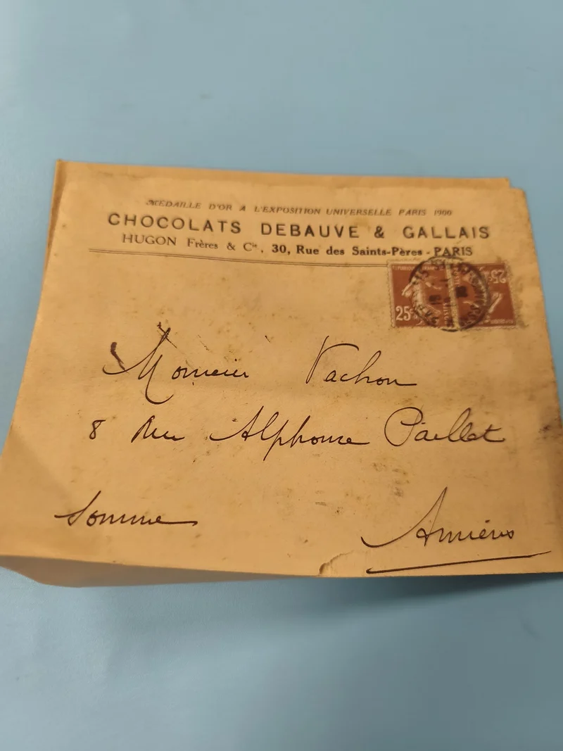 Ancienne enveloppe Chocolats Debauve & Gallais timbres oblitérés Paris philatéli