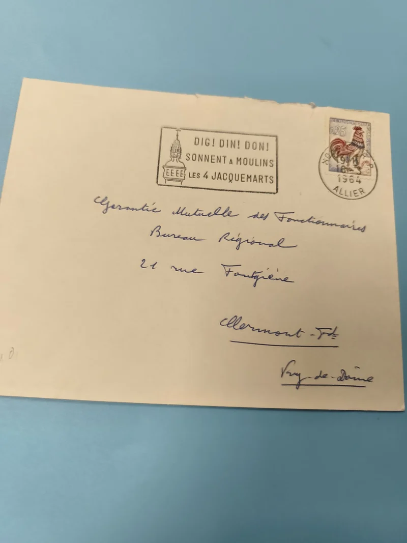 Ancienne enveloppe oblitérée 1964 avec timbre coq France philatélie collection