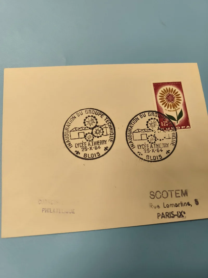 Ancienne enveloppe philatélique oblitérée 1964, timbre Europa, collection France